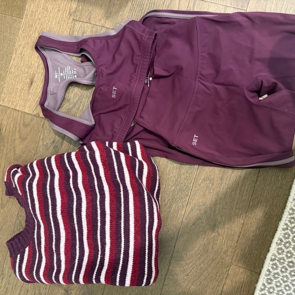 SET Active Pants - SET Active Plum Striped Knit Sweater set